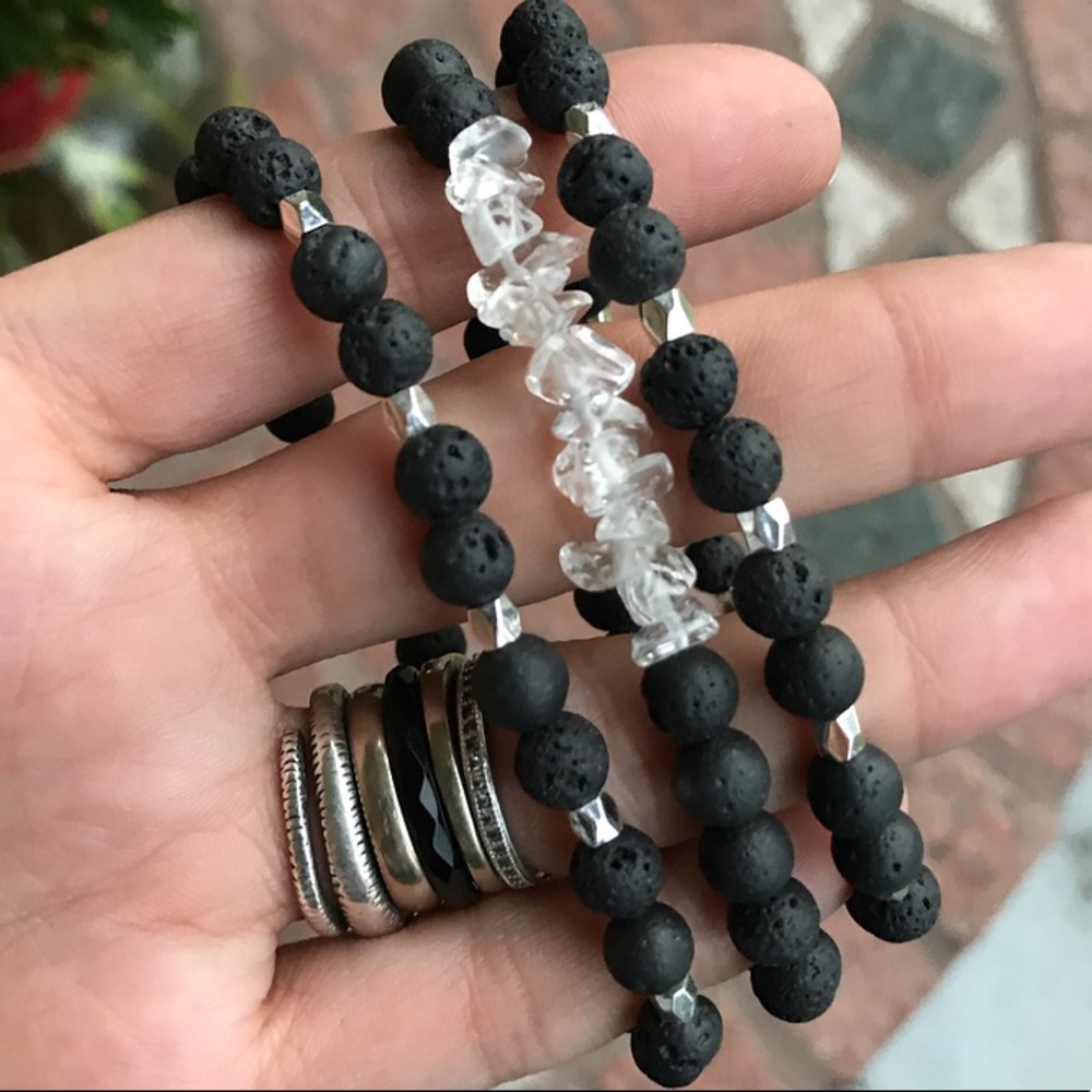 Genuine crystal quartz boho beaded bracelets set - Picture 3 of 9